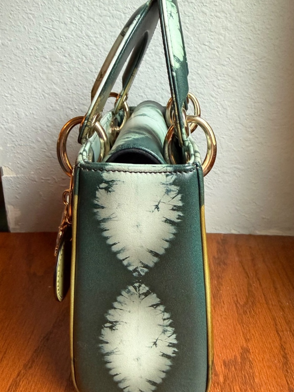 Christian Dior Mini Lady Dior Green Tie Dye Calfskin 2020 Crossbody Bag + Strap - Picture 4 of 16